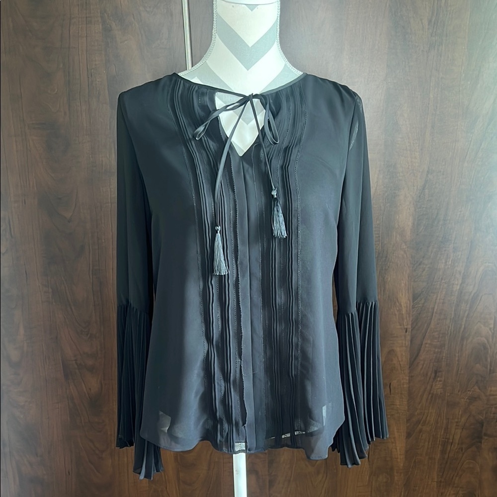 White House Black Market Black Tie Front Pleated Blouse